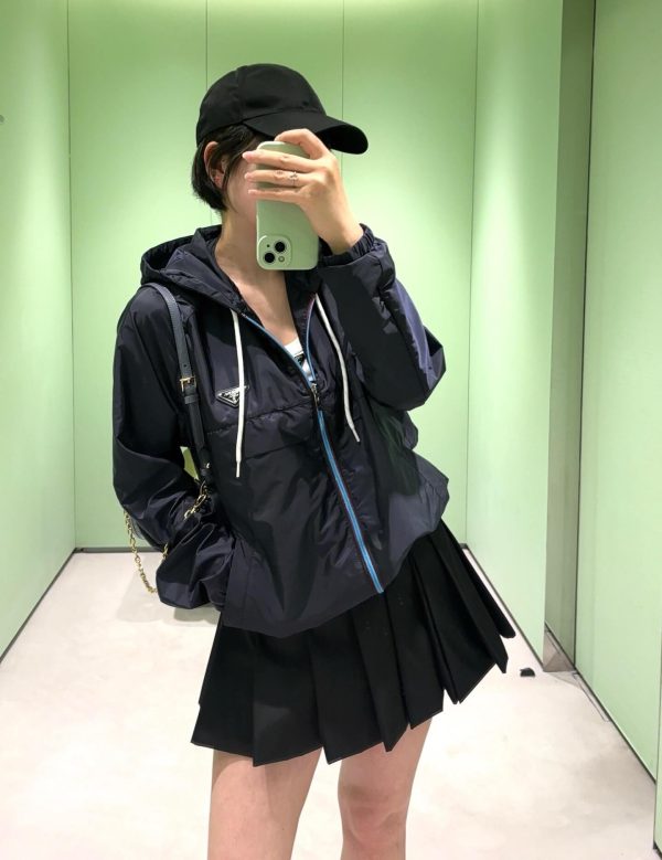 Prada Zipper Recycled Re-Nylon Hooded Jacket- Navy Blue