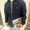 Prada Zipper Recycled Re-Nylon Hooded Jacket- Navy Blue