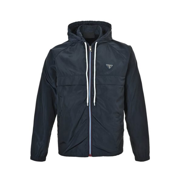 Prada Zipper Recycled Re-Nylon Hooded Jacket- Navy Blue