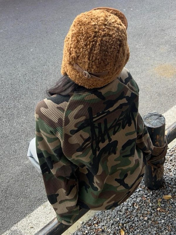 Stüssy Raglan Thermal Long-Sleeve Crew T-Shirt- Black Desert Camouflage