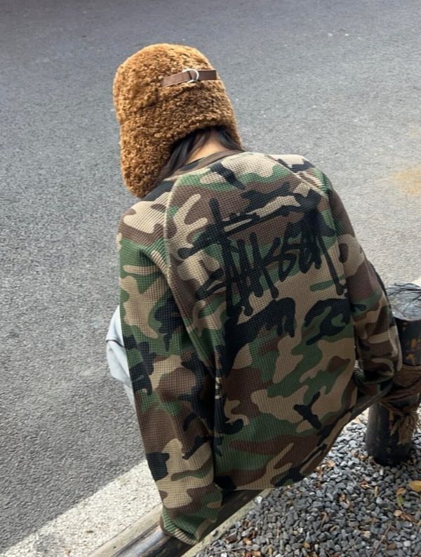 Stüssy Raglan Thermal Long-Sleeve Crew T-Shirt- Black Desert Camouflage