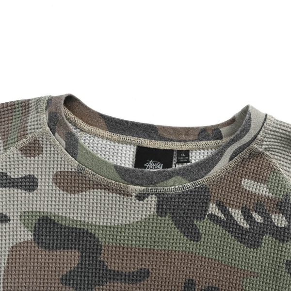 Stüssy Raglan Thermal Long-Sleeve Crew T-Shirt- Black Desert Camouflage