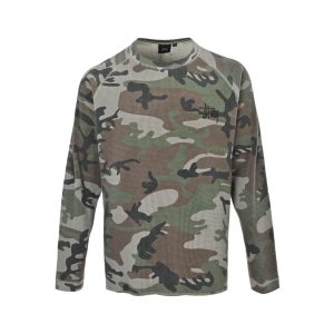 Stüssy Raglan Thermal Long-Sleeve Crew T-Shirt- Black Desert Camouflage
