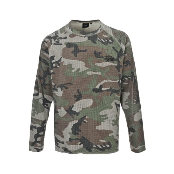 Stüssy Raglan Thermal Long-Sleeve Crew T-Shirt- Black Desert Camouflage