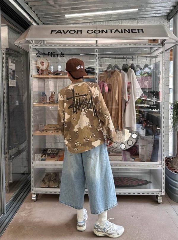 Stüssy Raglan Thermal Long-Sleeve Crew T-Shirt- Desert Camouflage