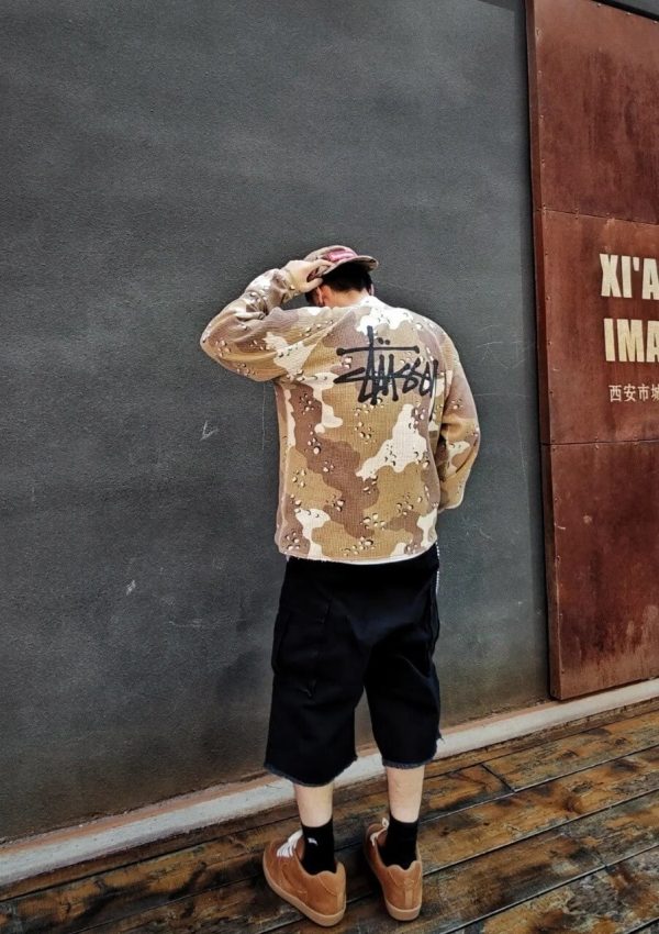 Stüssy Raglan Thermal Long-Sleeve Crew T-Shirt- Desert Camouflage