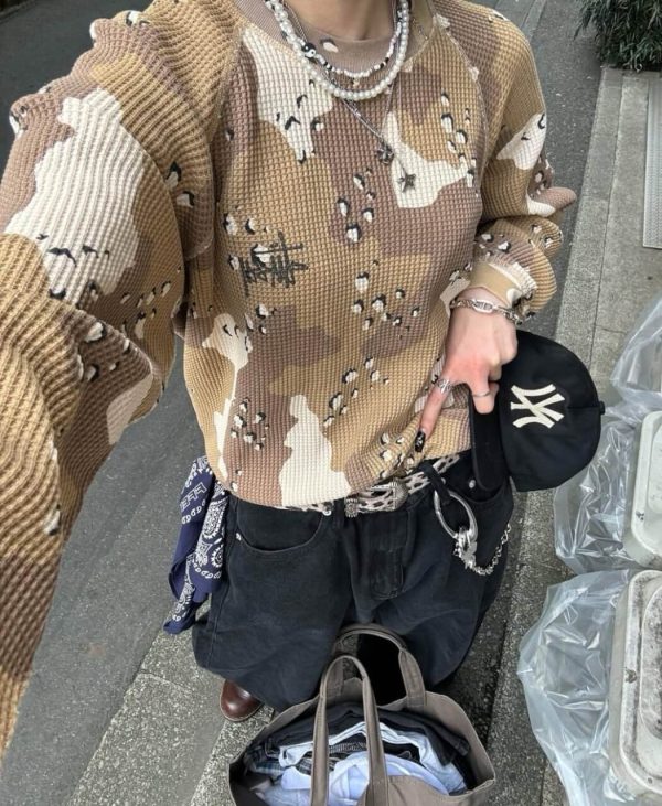 Stüssy Raglan Thermal Long-Sleeve Crew T-Shirt- Desert Camouflage