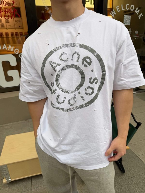 Acne Studios Distressed Ring Print Logo T-shirt- White