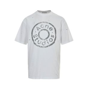 Acne Studios Distressed Ring Print Logo T-shirt- White