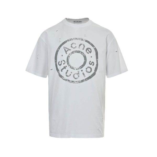 Acne Studios Distressed Ring Print Logo T-shirt- White