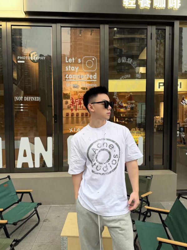 Acne Studios Distressed Ring Print Logo T-shirt- White