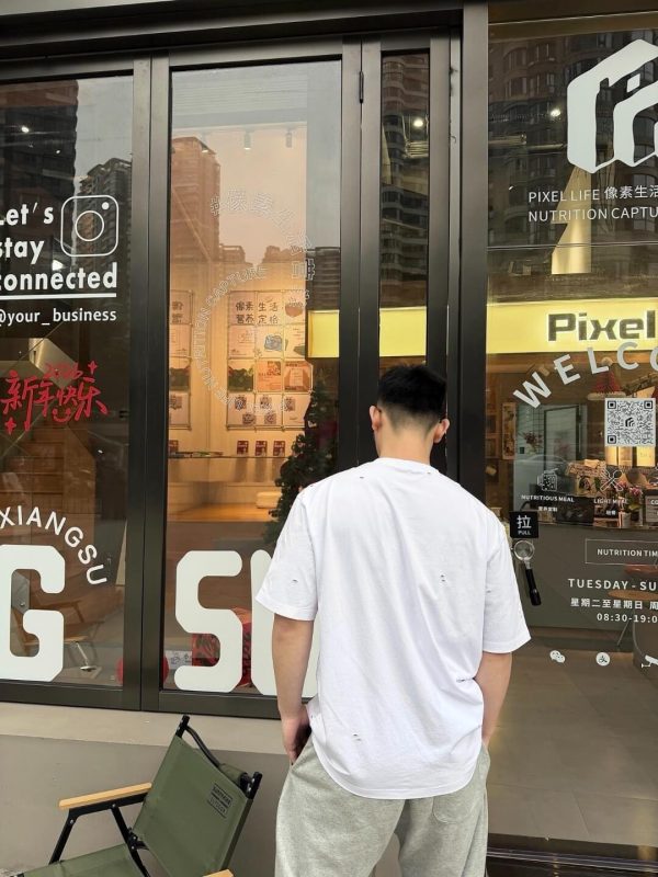Acne Studios Distressed Ring Print Logo T-shirt- White