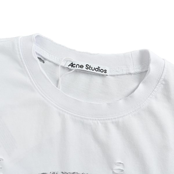 Acne Studios Distressed Ring Print Logo T-shirt- White