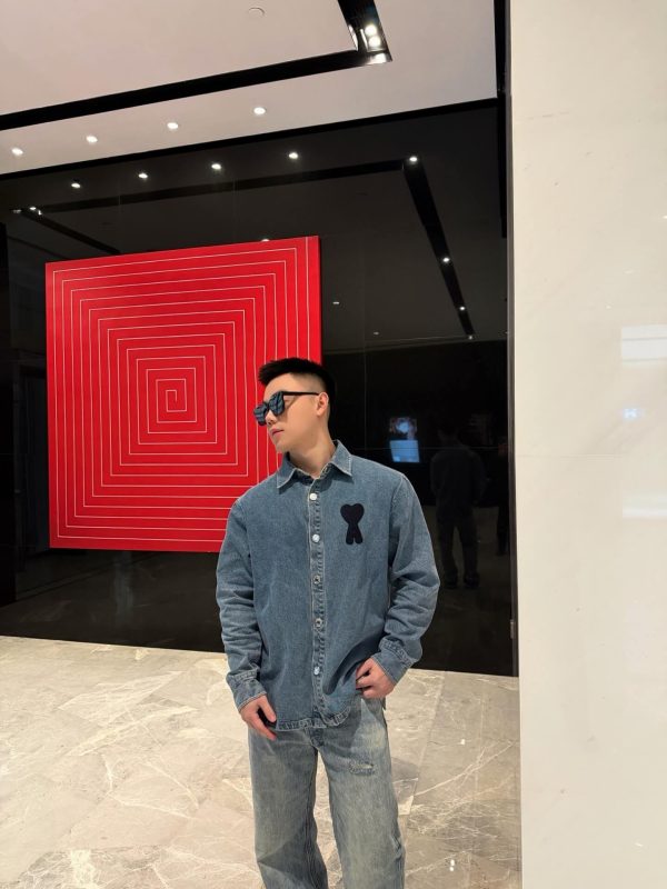 Ami de Coeur Heart Embroidered Denim Overshirt- Blue