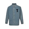 Ami de Coeur Heart Embroidered Denim Overshirt- Blue