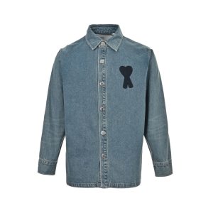 Ami de Coeur Heart Embroidered Denim Overshirt- Blue