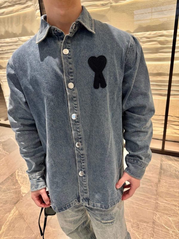 Ami de Coeur Heart Embroidered Denim Overshirt- Blue
