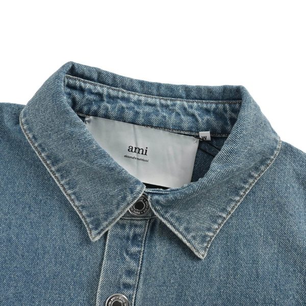 Ami de Coeur Heart Embroidered Denim Overshirt- Blue