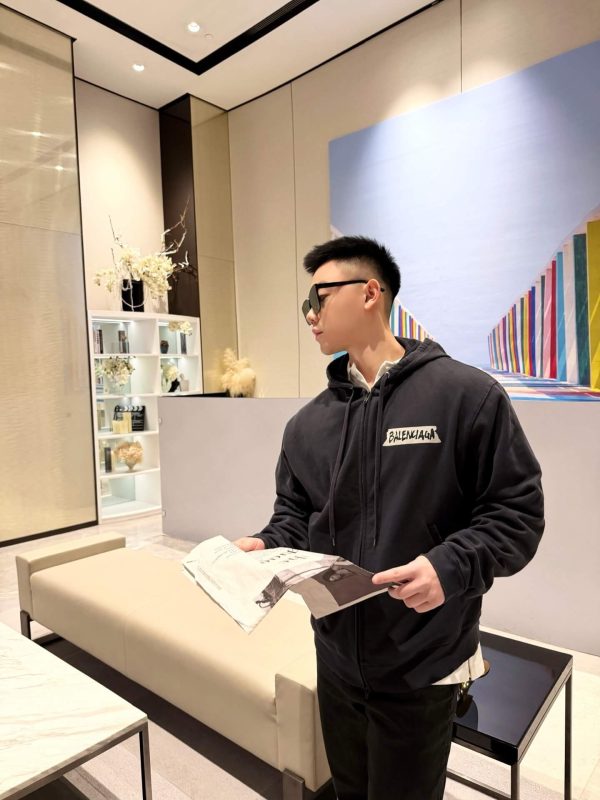 Balenciaga Bal Oversized Zip Hoodie- Black