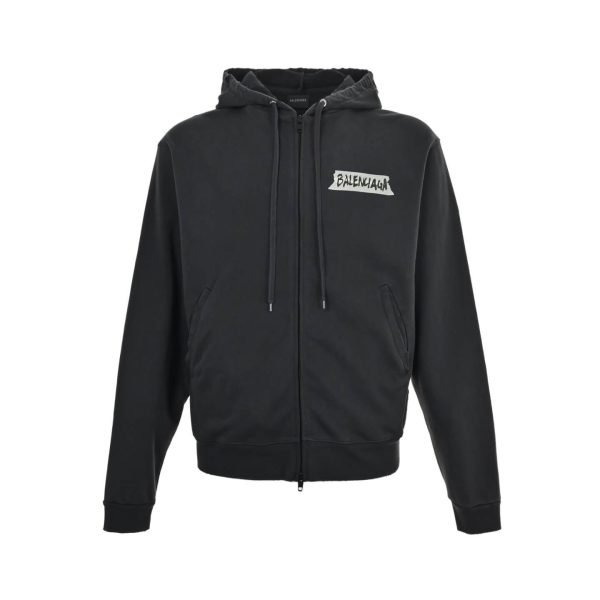 Balenciaga Bal Oversized Zip Hoodie- Black