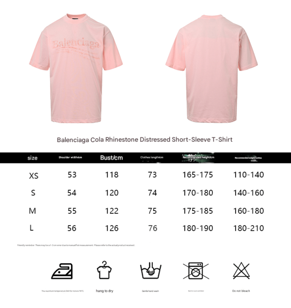Balenciaga Cola Rhinestone Distressed T-shirt- Pink