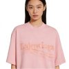 Balenciaga Cola Rhinestone Distressed T-shirt- Pink