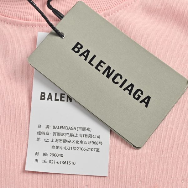 Balenciaga Cola Rhinestone Distressed T-shirt- Pink