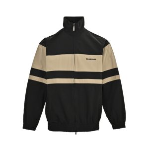Balenciaga Contrast Stripe Zip Up Windbreaker Jacket- Nude