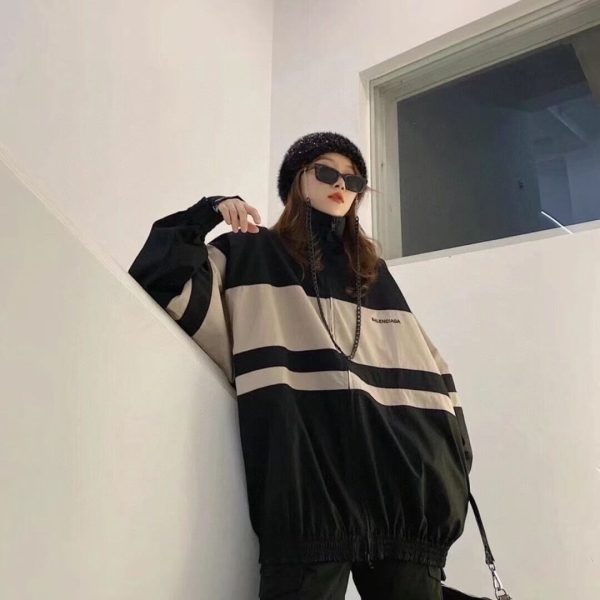 Balenciaga Contrast Stripe Zip Up Windbreaker Jacket- Nude