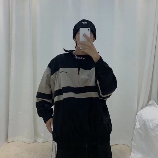 Balenciaga Contrast Stripe Zip Up Windbreaker Jacket- Nude