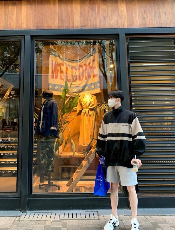 Balenciaga Contrast Stripe Zip Up Windbreaker Jacket- Nude