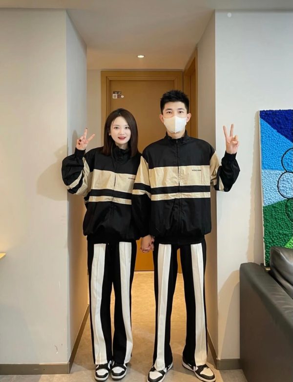 Balenciaga Contrast Stripe Zip Up Windbreaker Jacket- Nude