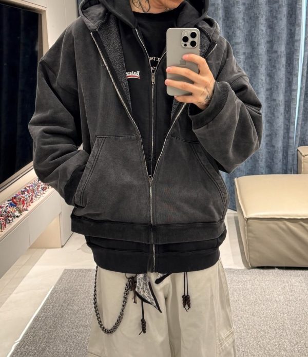 Balenciaga True Two-Piece Patchwork Hoodie- Black