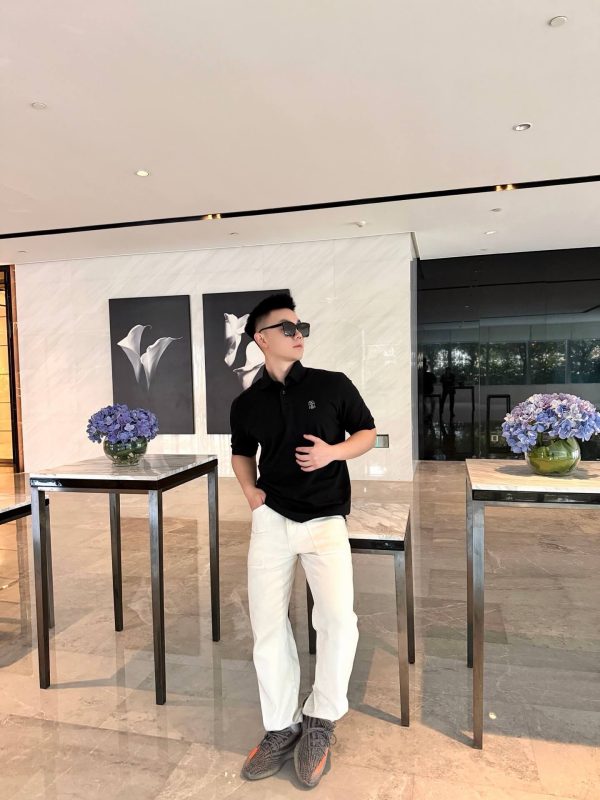 Brunello Cucinelli Embroidered Cotton Polo Shirt- Black