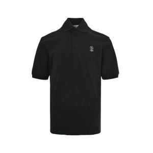 Brunello Cucinelli Embroidered Cotton Polo Shirt- Black