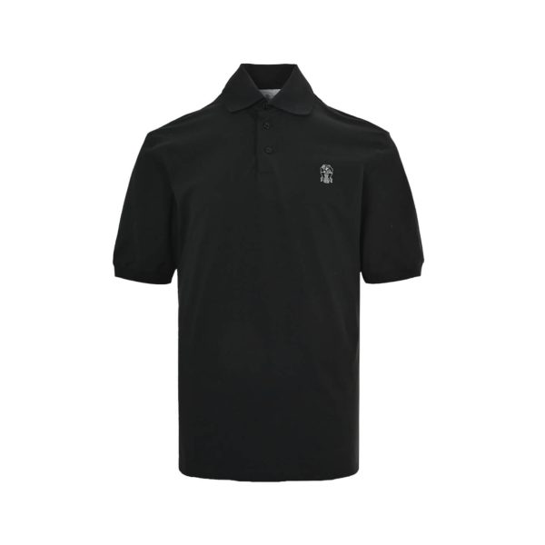 Brunello Cucinelli Embroidered Cotton Polo Shirt- Black