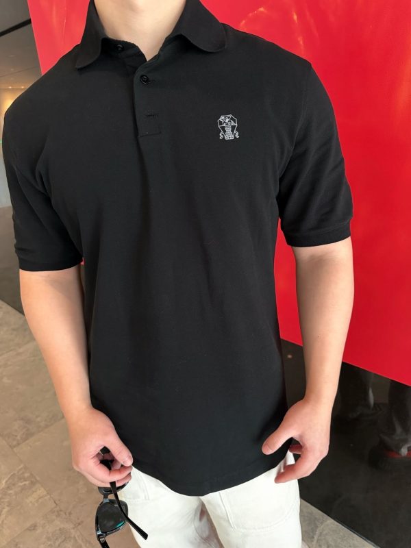 Brunello Cucinelli Embroidered Cotton Polo Shirt- Black