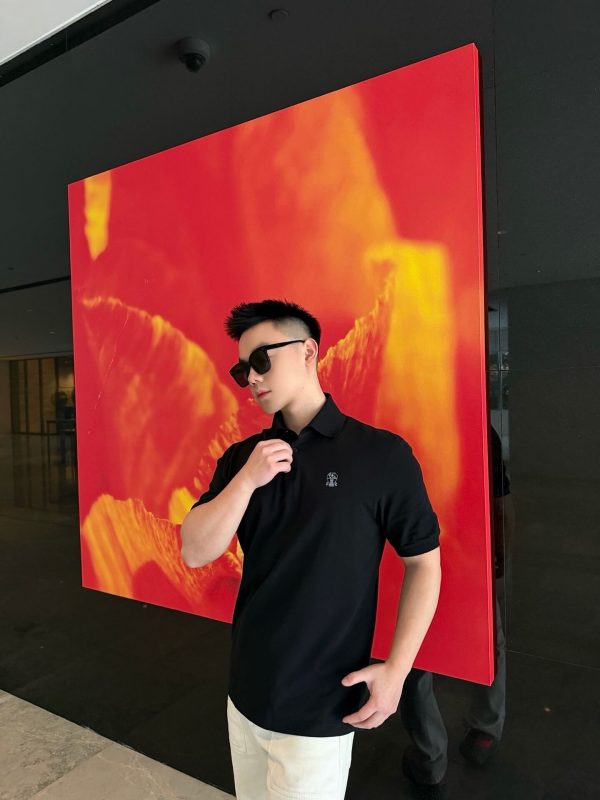 Brunello Cucinelli Embroidered Cotton Polo Shirt- Black