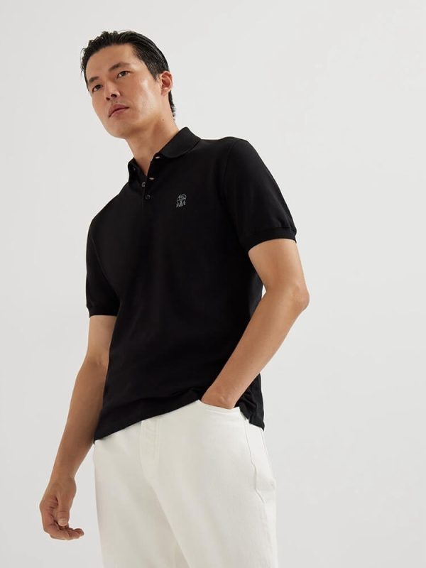 Brunello Cucinelli Embroidered Cotton Polo Shirt- Black