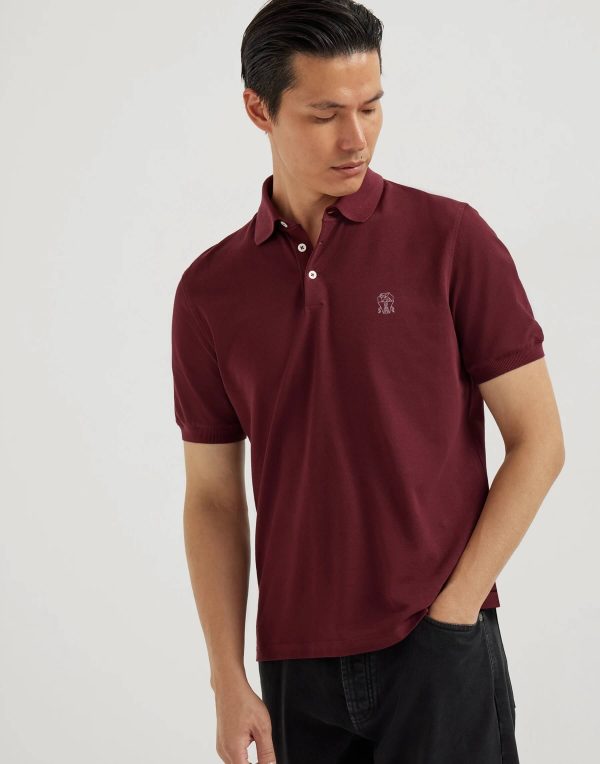 Brunello Cucinelli Embroidered Cotton Polo Shirt- Maroon