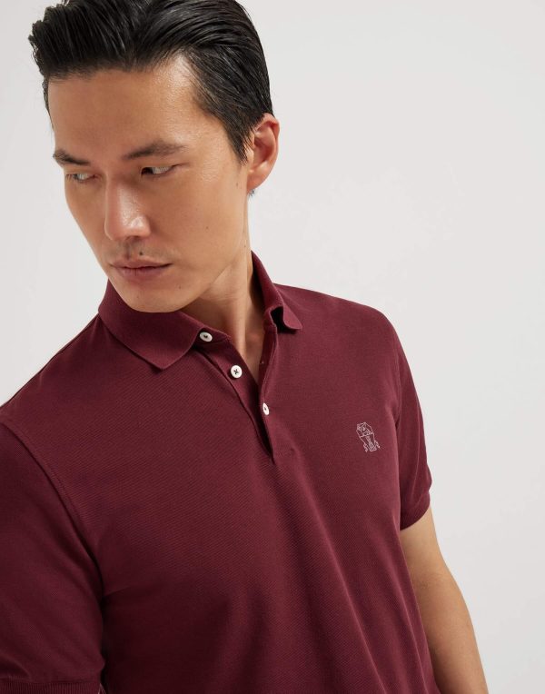 Brunello Cucinelli Embroidered Cotton Polo Shirt- Maroon