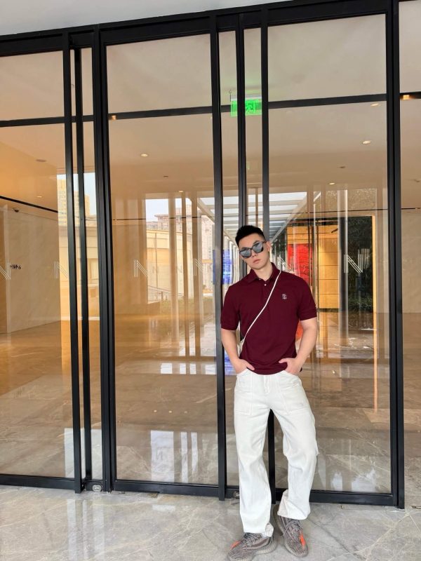 Brunello Cucinelli Embroidered Cotton Polo Shirt- Maroon