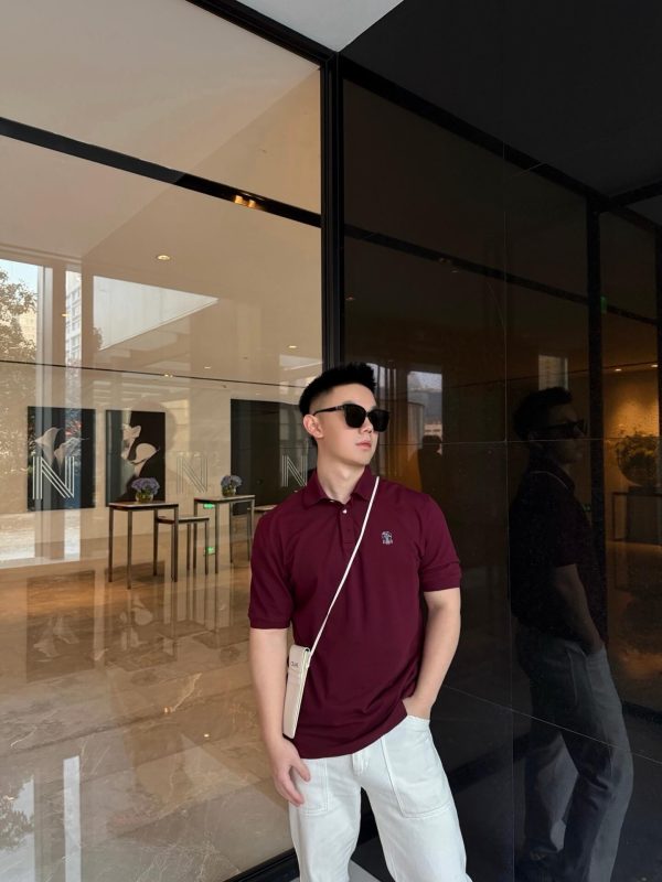 Brunello Cucinelli Embroidered Cotton Polo Shirt- Maroon