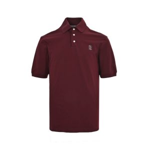 Brunello Cucinelli Embroidered Cotton Polo Shirt- Maroon