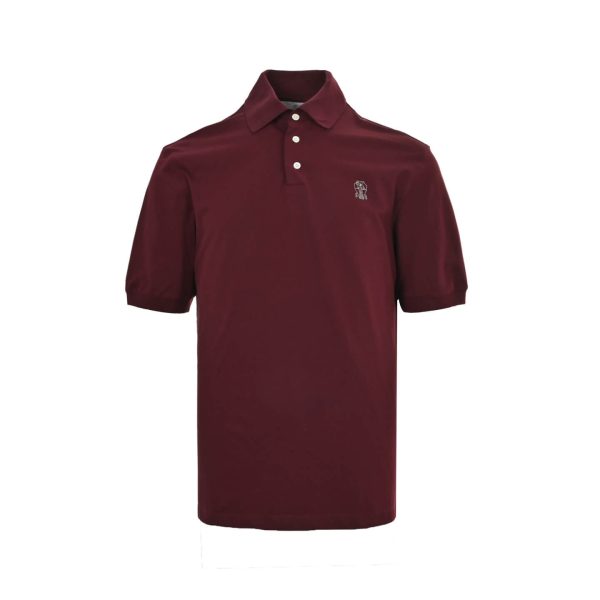 Brunello Cucinelli Embroidered Cotton Polo Shirt- Maroon