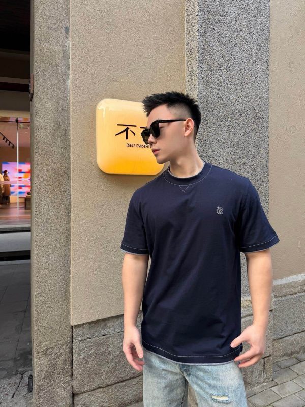 Brunello Cucinelli logo Short Sleeve- Navy Blue