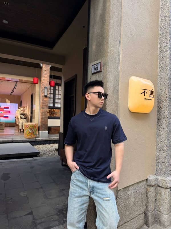 Brunello Cucinelli logo Short Sleeve- Navy Blue