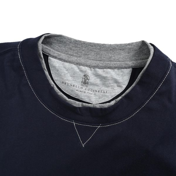 Brunello Cucinelli logo Short Sleeve- Navy Blue