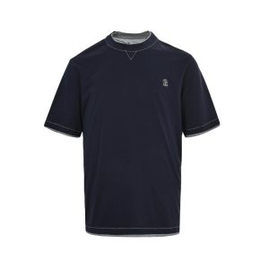 Brunello Cucinelli logo Short Sleeve- Navy Blue