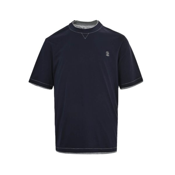 Brunello Cucinelli logo Short Sleeve- Navy Blue